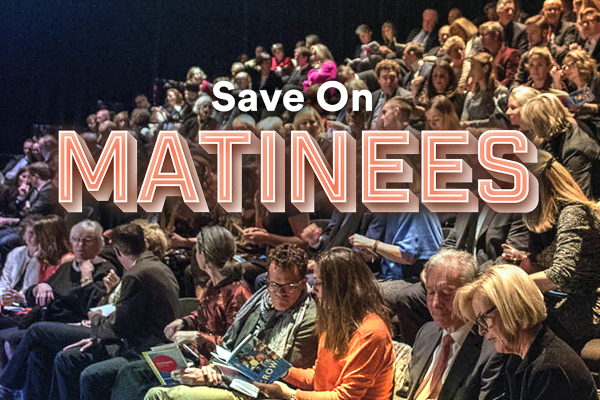People in the audience with text overlay that says MATINEE SALE